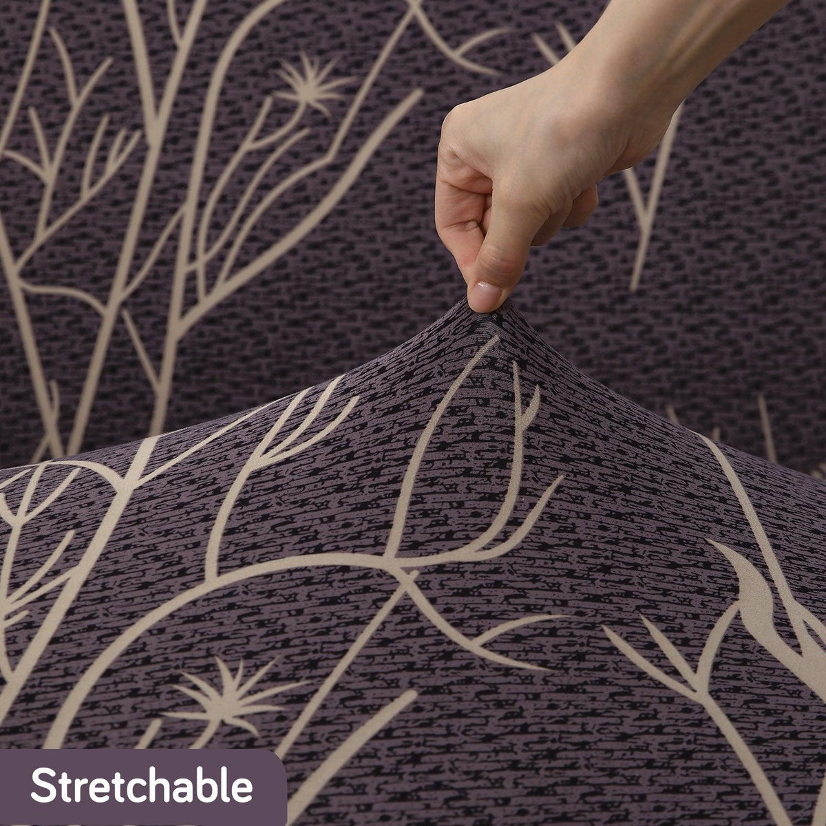 Dark Coffee Colour Twigs Print Lines Print stretchable sofa cover set