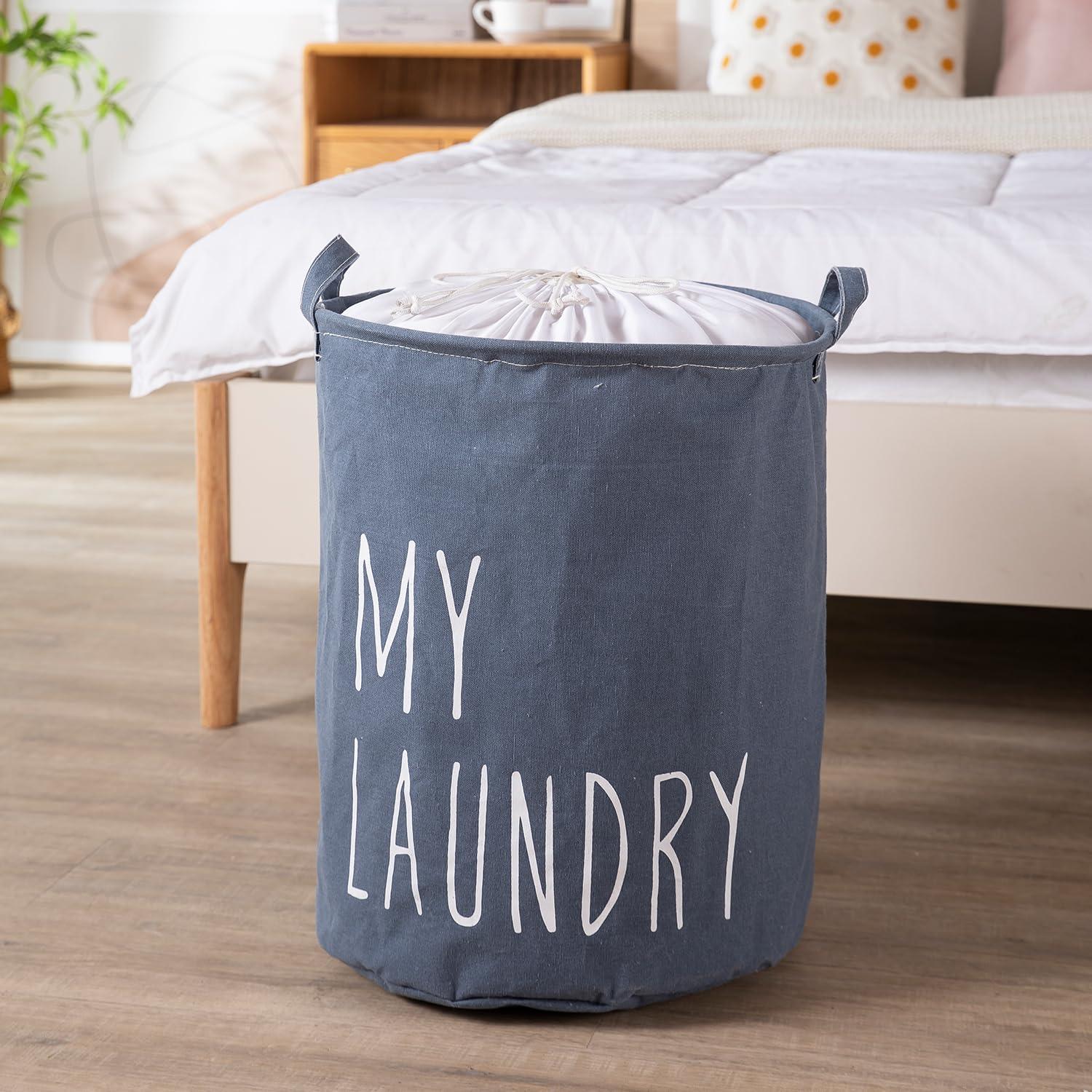 Dark Grayish Blue Foldable Laundry Bag For Clothes | 44L with Dust - Proof Cover - HOKIPO | Har Ghar ka Humsafar