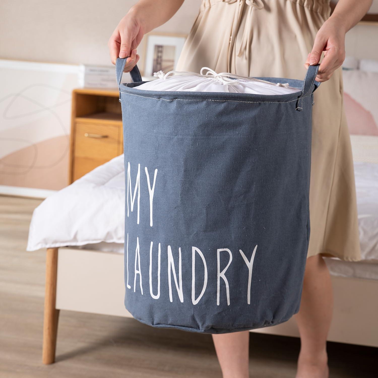 Dark Grayish Blue Foldable Laundry Bag For Clothes | 44L with Dust - Proof Cover - HOKIPO | Har Ghar ka Humsafar