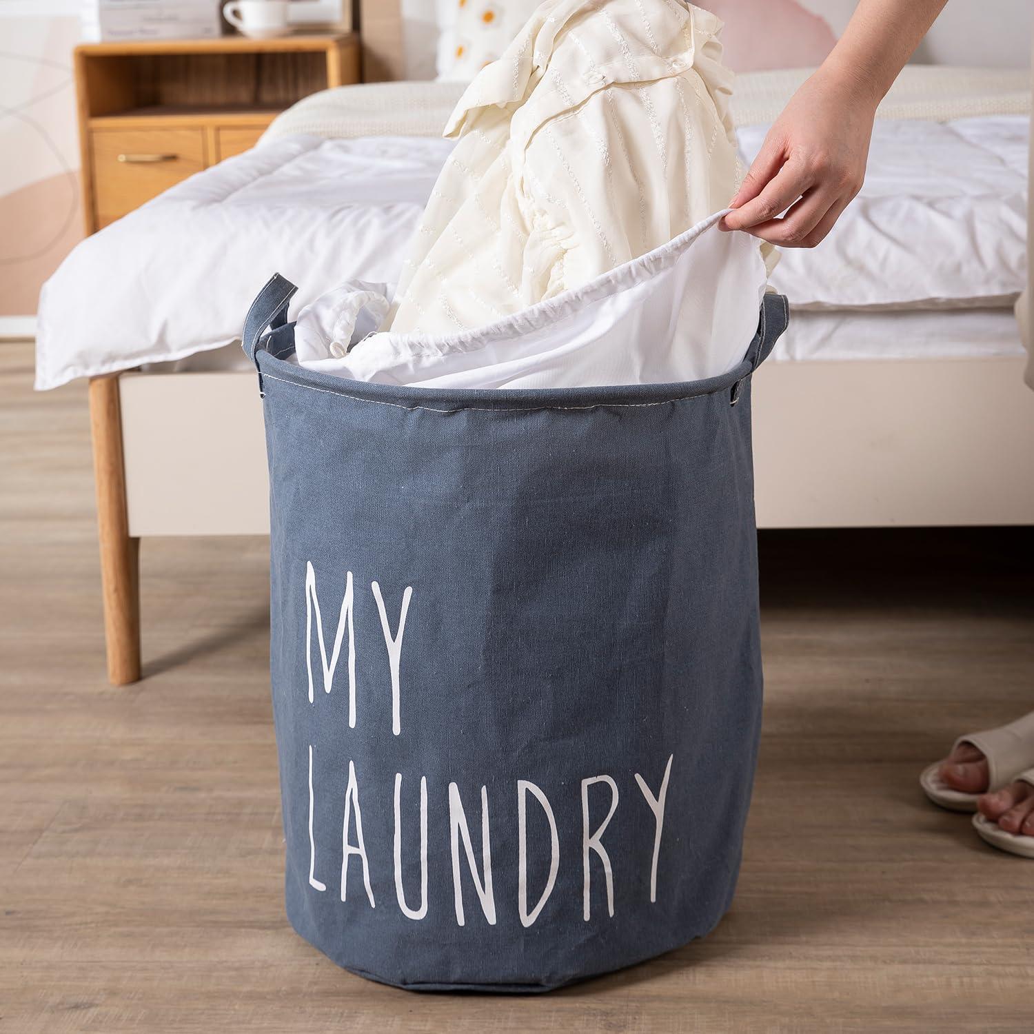 Dark Grayish Blue Foldable Laundry Bag For Clothes | 44L with Dust - Proof Cover - HOKIPO | Har Ghar ka Humsafar