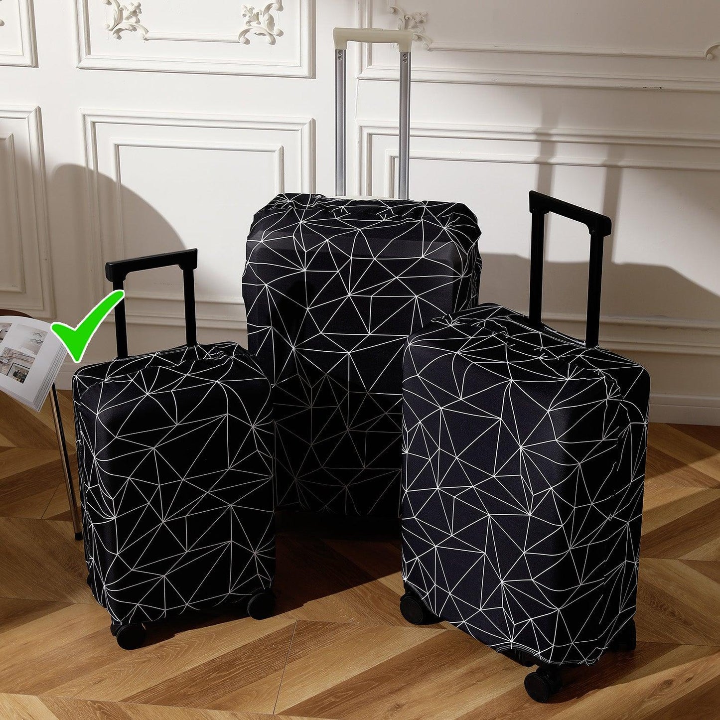 Black Geometric Abstract trolly bag cover - HOKIPO | Har Ghar ka Humsafar