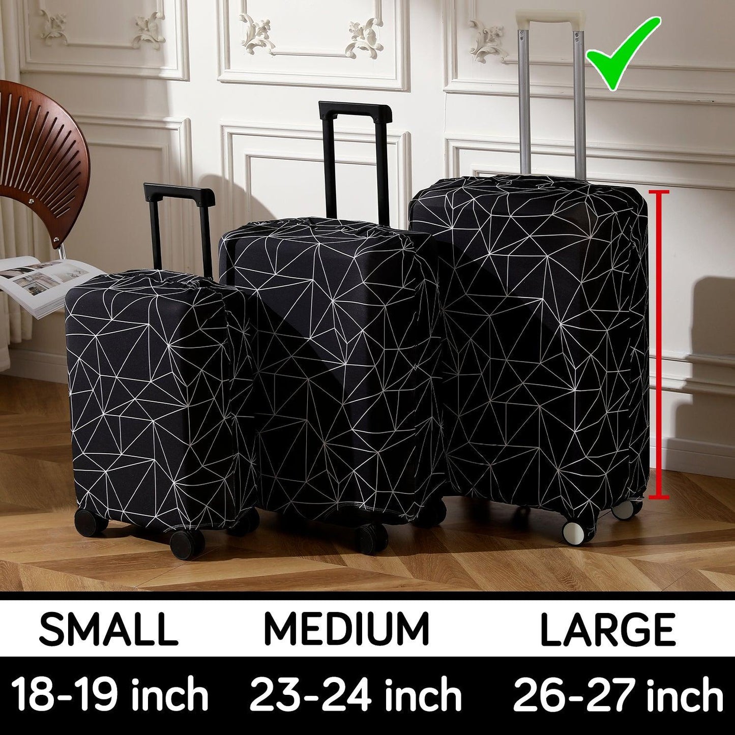 Durable 180 GSM Suitcase Covers S/M/L - Size for Trolley Suitcase, Black Geometric Abstract - HOKIPO | Har Ghar ka Humsafar