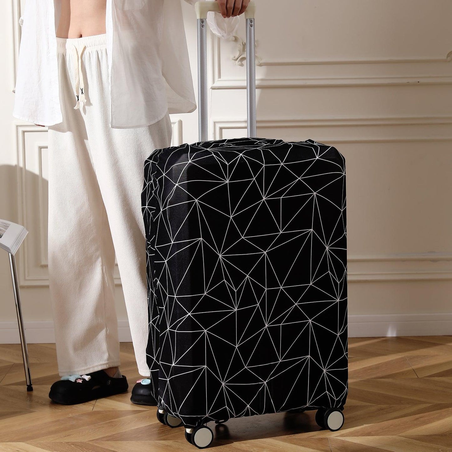 Black Geometric Abstract trolly bag cover - HOKIPO | Har Ghar ka Humsafar