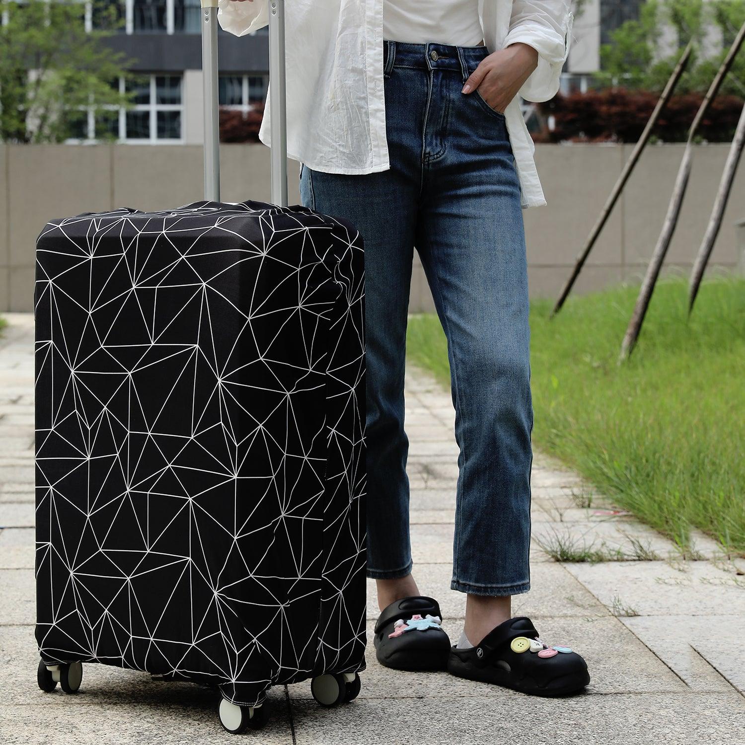 Durable 180 GSM Suitcase Covers S/M/L - Size for Trolley Suitcase, Black Geometric Abstract - HOKIPO | Har Ghar ka Humsafar