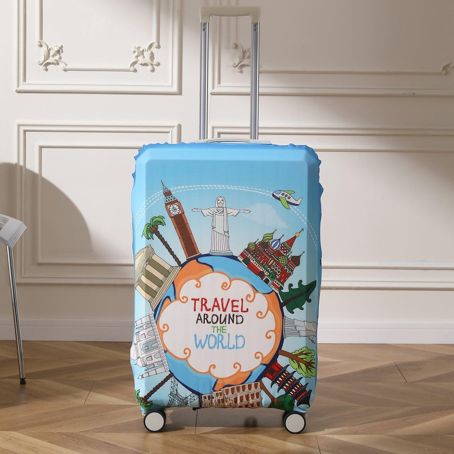 Durable 180 GSM Suitcase Covers s/m/l - Size for Trolley Suitcase, Blue Travel Around The World - HOKIPO | Har Ghar ka Humsafar