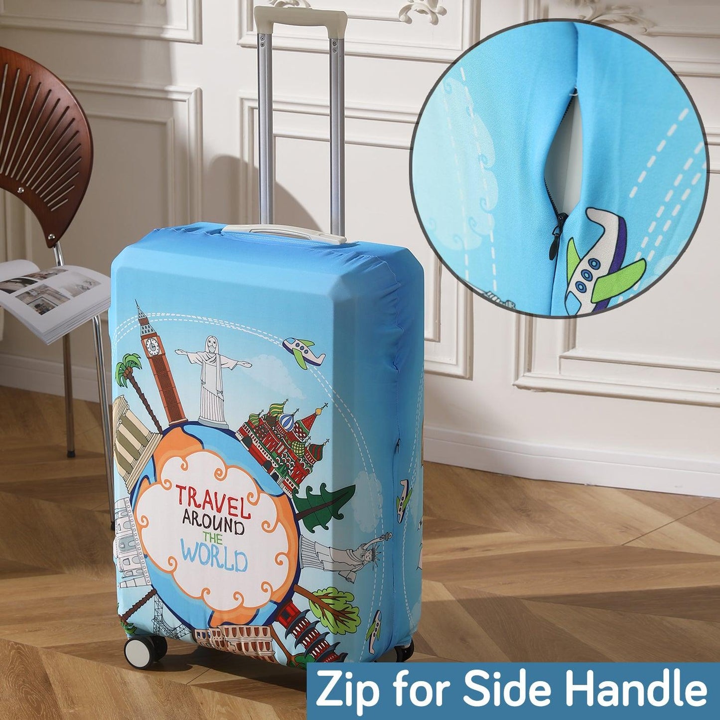 Durable 180 GSM Suitcase Covers s/m/l - Size for Trolley Suitcase, Blue Travel Around The World - HOKIPO | Har Ghar ka Humsafar