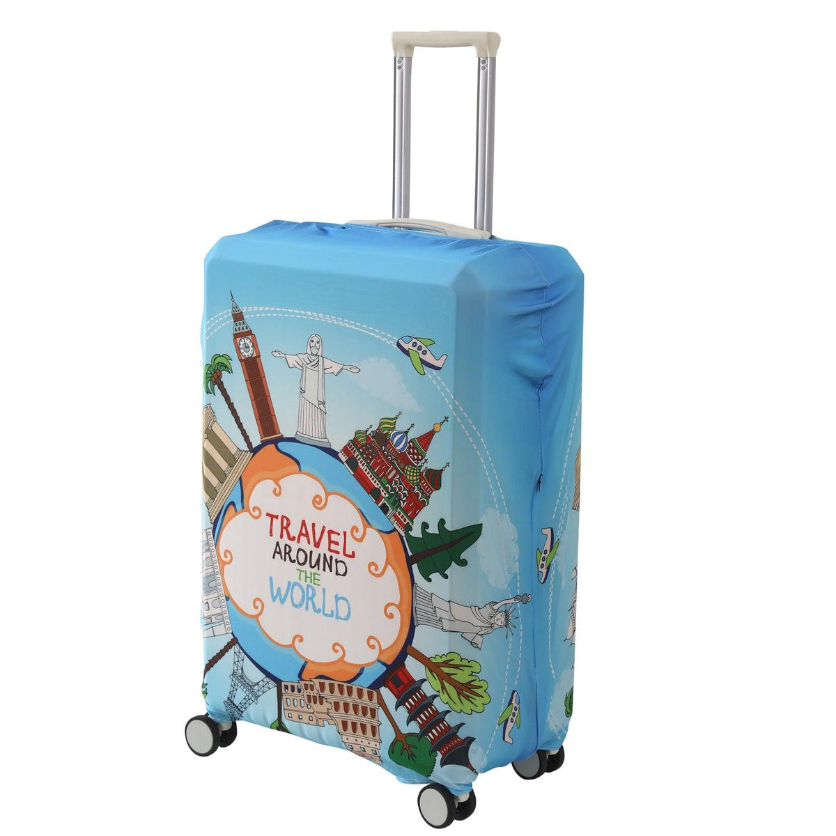 Durable 180 GSM Suitcase Covers s/m/l - Size for Trolley Suitcase, Blue Travel Around The World - HOKIPO | Har Ghar ka Humsafar