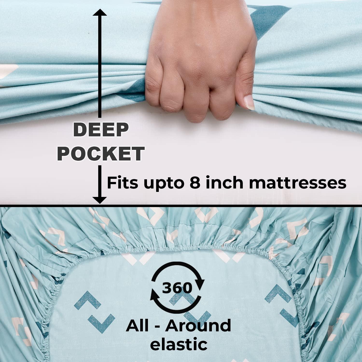 Elastic Fitted Bedsheet, Brushed Microfiber 135 gsm, Brackets Manor Blue - HOKIPO | Har Ghar ka Humsafar