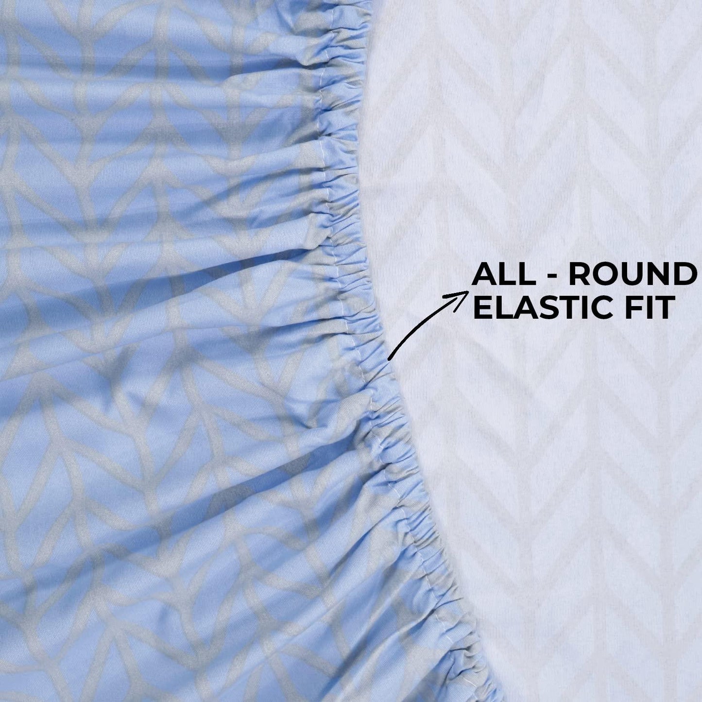 Elastic Fitted Bedsheet, Brushed Microfiber 135 gsm, Herringbone Azure Blue - HOKIPO | Har Ghar ka Humsafar