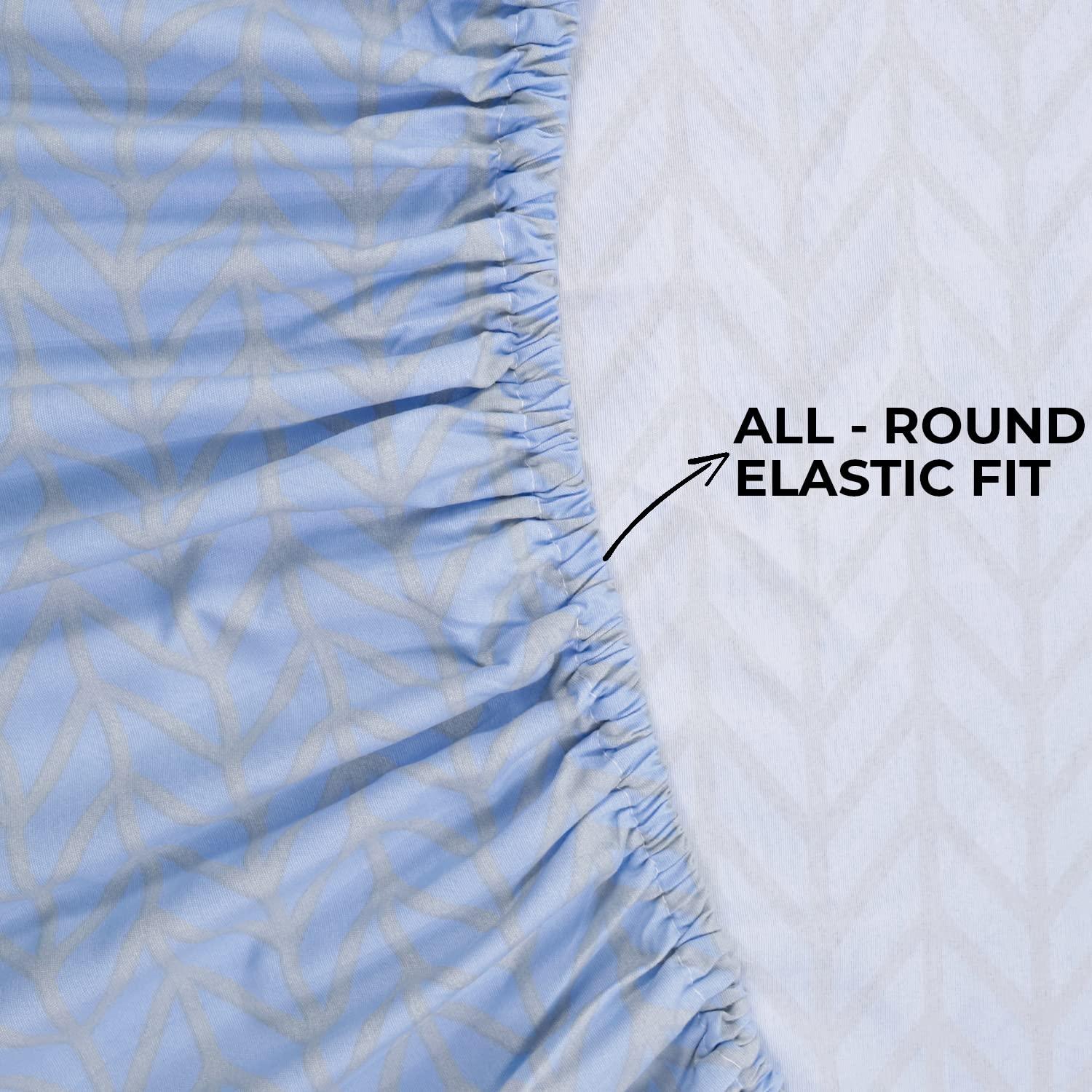 Elastic Fitted Bedsheet, Brushed Microfiber 135 gsm, Herringbone Azure Blue - HOKIPO | Har Ghar ka Humsafar