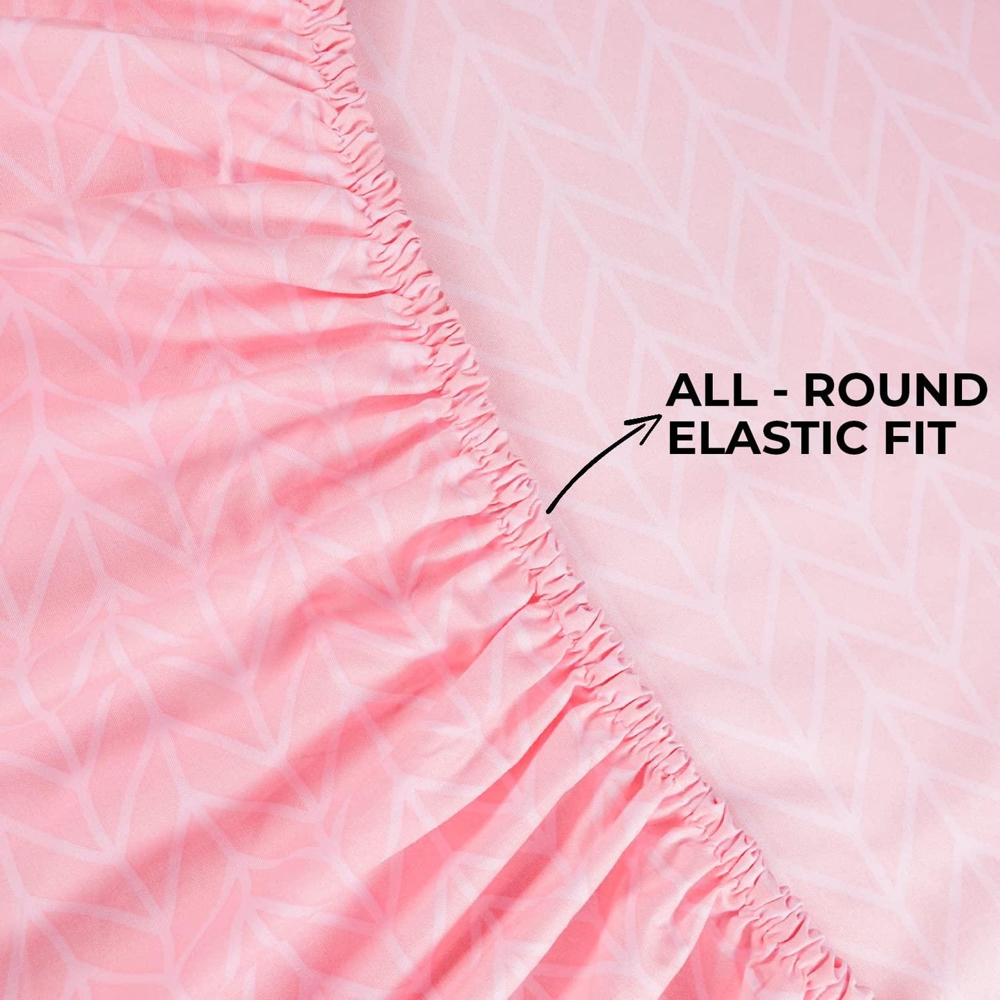 Elastic Fitted Bedsheet, Brushed Microfiber 135 gsm, Herringbone Rose Pink - HOKIPO | Har Ghar ka Humsafar