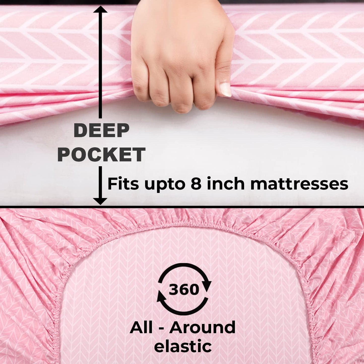 Elastic Fitted Bedsheet, Brushed Microfiber 135 gsm, Herringbone Rose Pink - HOKIPO | Har Ghar ka Humsafar