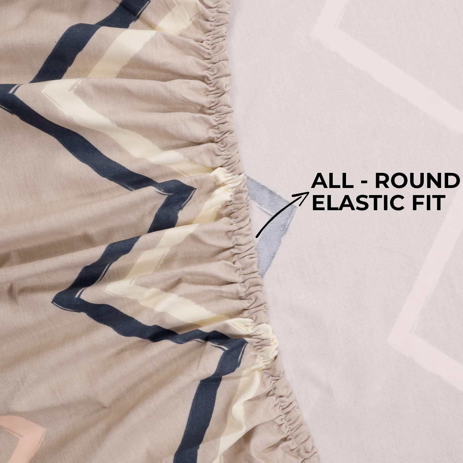 Elastic Fitted Bedsheet, Brushed Microfiber 135 gsm, Zig Zag Pastel Brown - HOKIPO | Har Ghar ka Humsafar