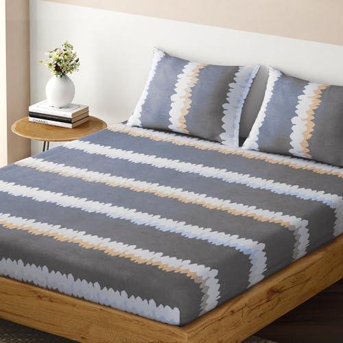 Elastic Fitted Bedsheet, Brushed Microfiber 140 gsm, Anchor Grey Cloud Stripes - HOKIPO | Har Ghar ka Humsafar