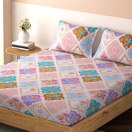 Elastic Fitted Bedsheet, Brushed Microfiber 140 gsm, Iris Purple Ethnic Floral - HOKIPO | Har Ghar ka Humsafar