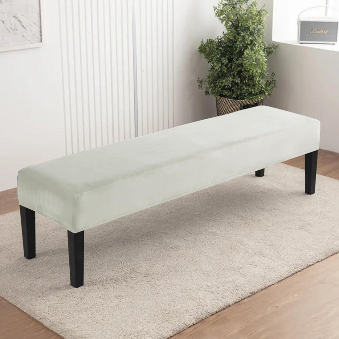 Elastic Fitted Dining Bench Cover, Beige - HOKIPO | Har Ghar ka Humsafar