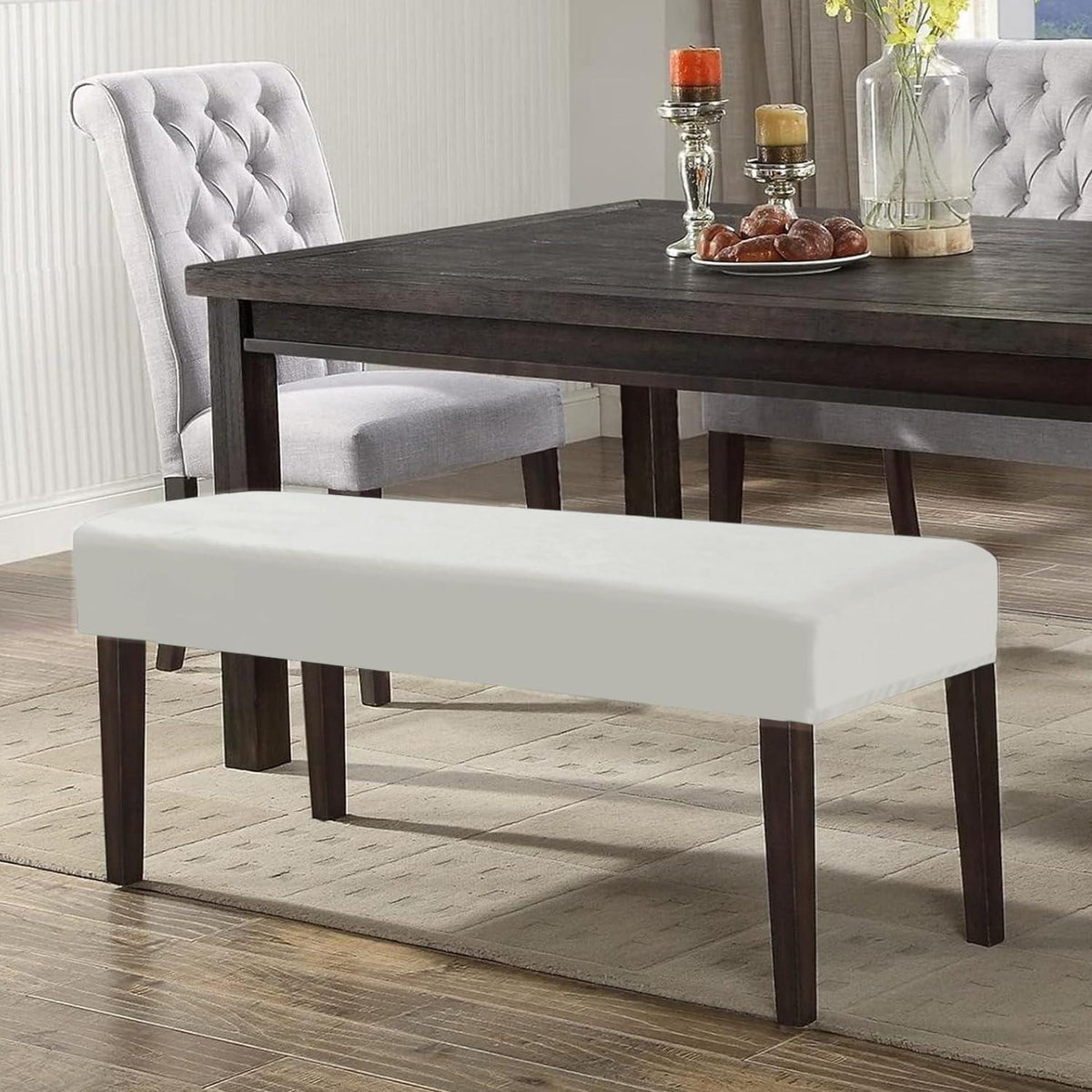 Elastic Fitted Dining Bench Cover, Beige - HOKIPO | Har Ghar ka Humsafar