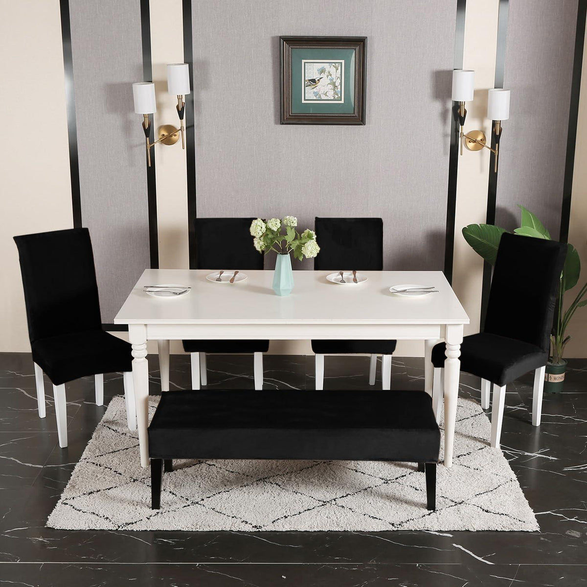 Elastic Fitted Dining Bench Cover, Black - HOKIPO | Har Ghar ka Humsafar