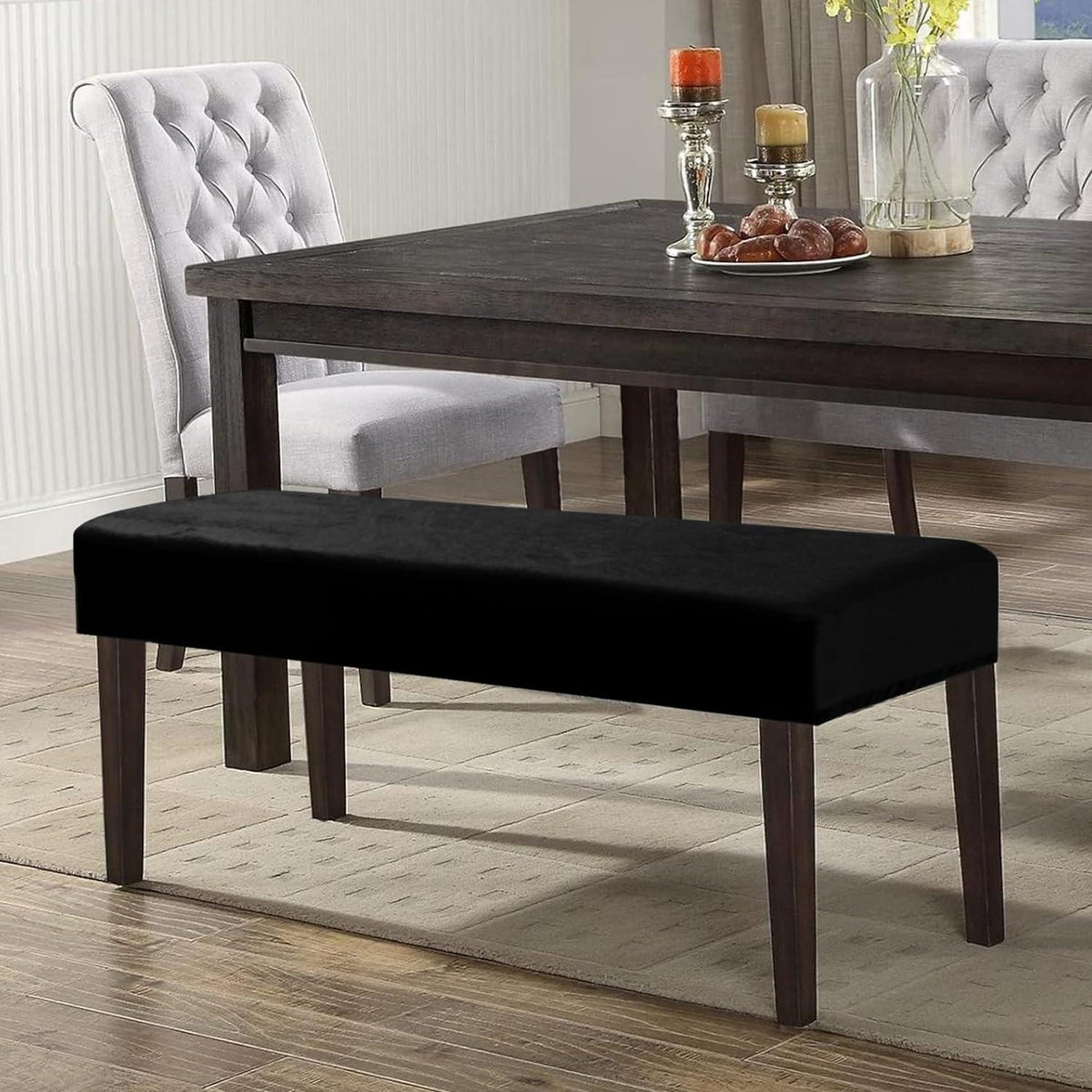 Elastic Fitted Dining Bench Cover, Black - HOKIPO | Har Ghar ka Humsafar