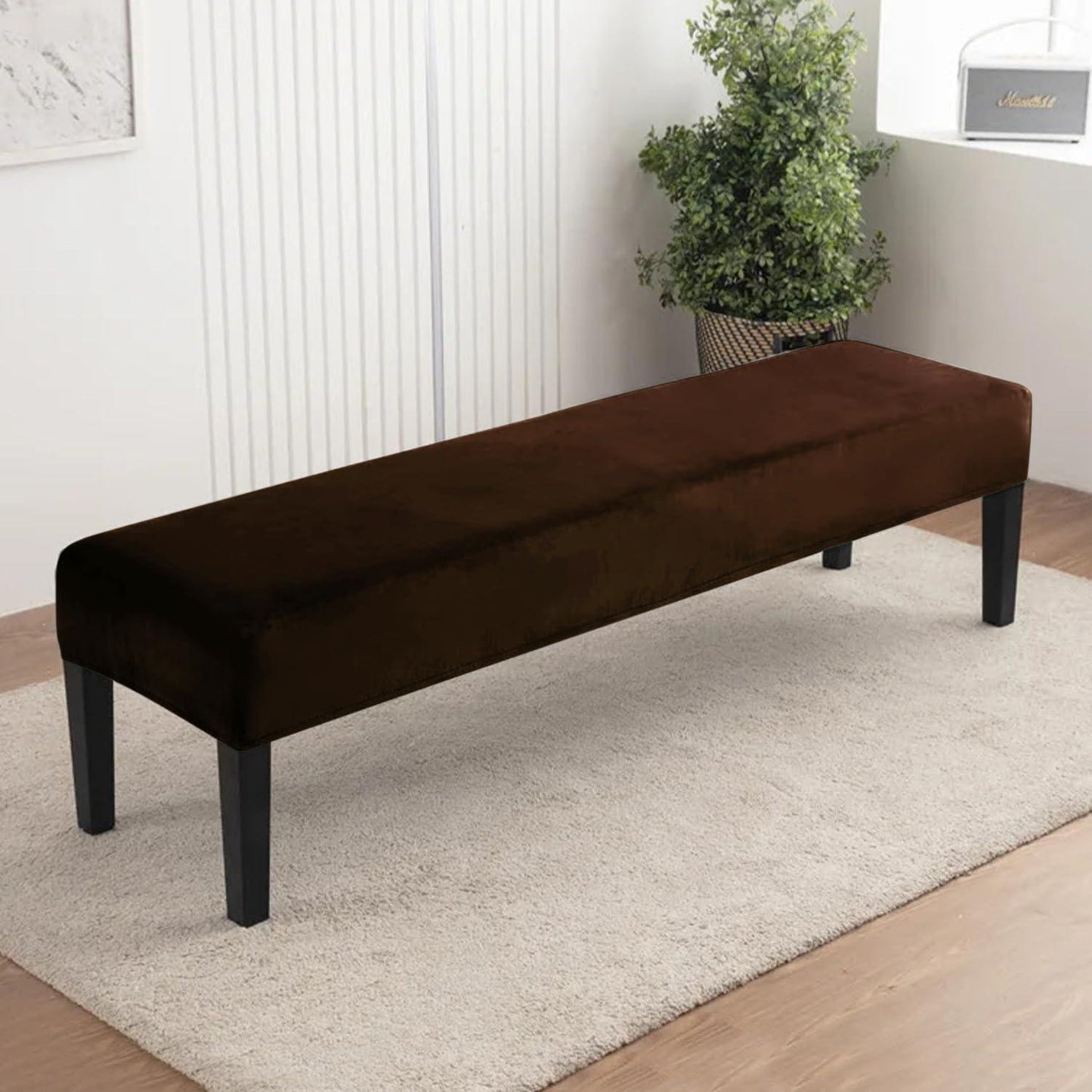 Elastic Fitted Dining Bench Cover, Brown - HOKIPO | Har Ghar ka Humsafar