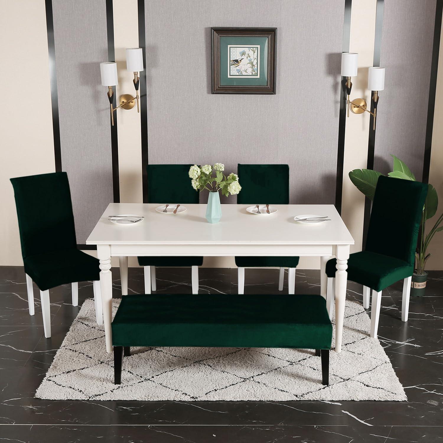 Elastic Fitted Dining Bench Slipcover, Hunter Green - HOKIPO | Har Ghar ka Humsafar