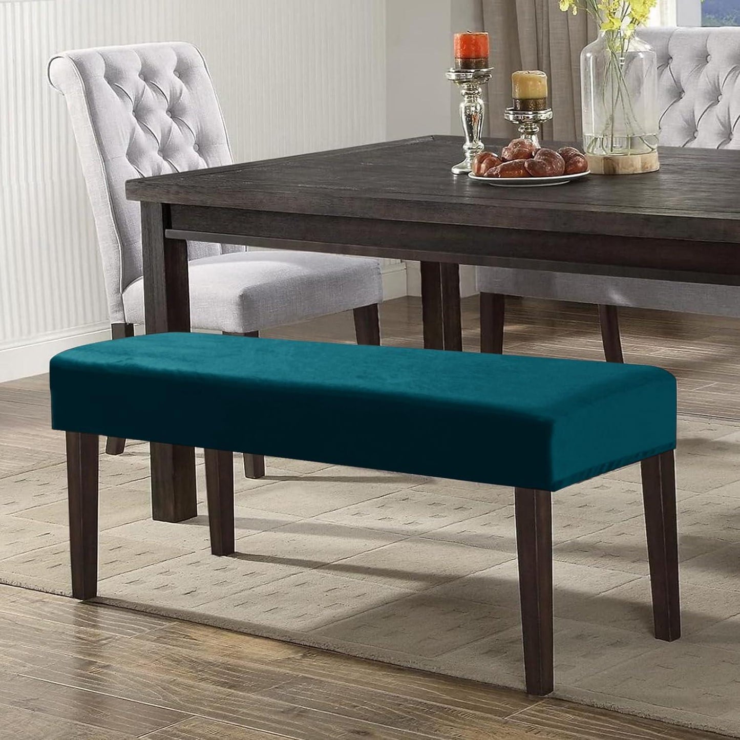 Elastic Fitted Dining Bench Slipcover, Peacock Blue - HOKIPO | Har Ghar ka Humsafar