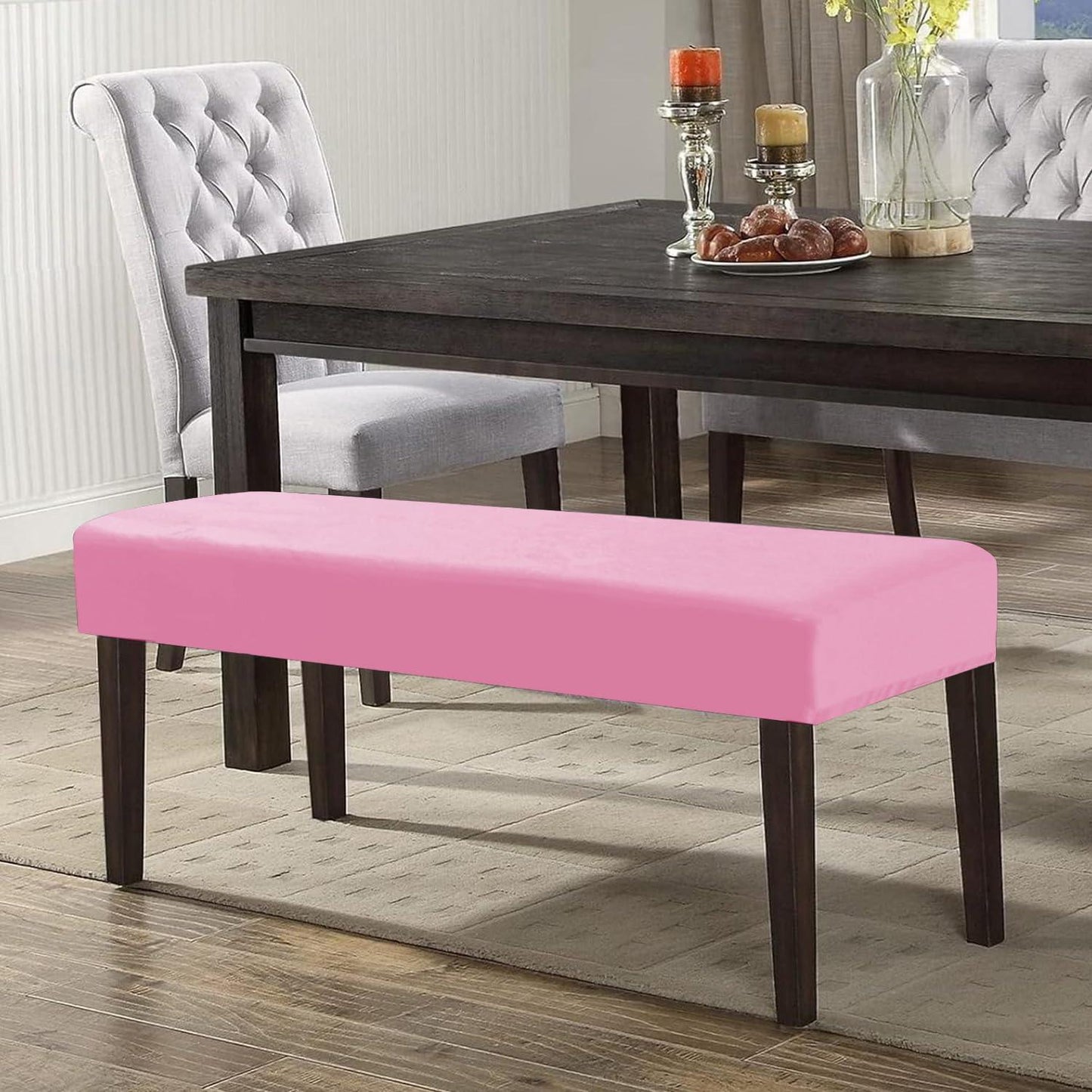 Elastic Fitted Dining Bench Slipcover, Pink - HOKIPO | Har Ghar ka Humsafar