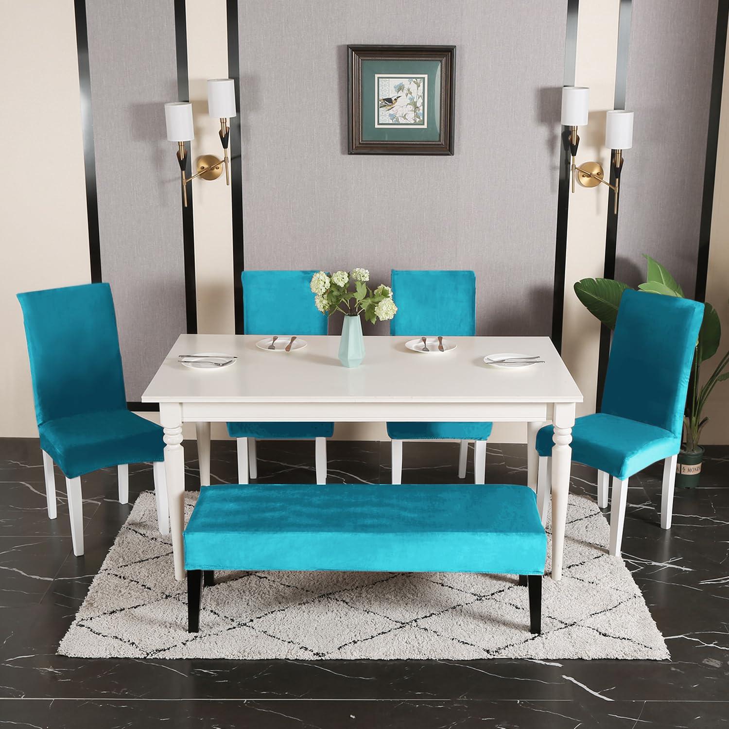 Elastic Fitted Dining Bench Slipcover, Turquoise - HOKIPO | Har Ghar ka Humsafar