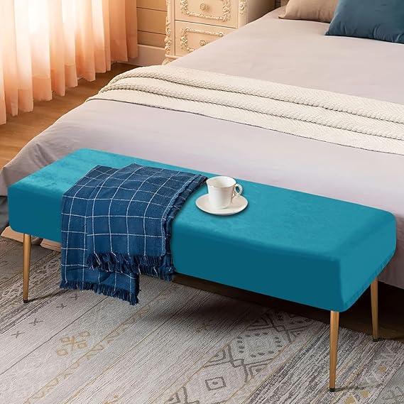 Elastic Fitted Dining Bench Slipcover, Turquoise - HOKIPO | Har Ghar ka Humsafar