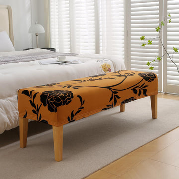 Elastic Printed Dining Bench Stretchable Slipcover, Copper Brown Floral - HOKIPO | Har Ghar ka Humsafar