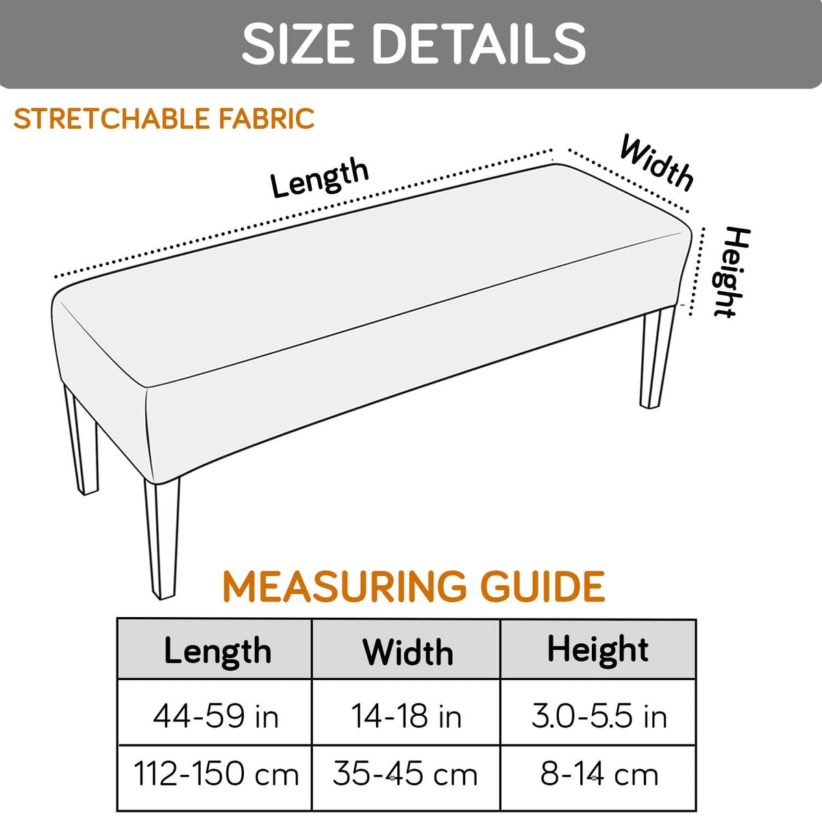 Elastic Printed Dining Bench Stretchable Slipcover, Intense Grey Abstract Floral - HOKIPO | Har Ghar ka Humsafar