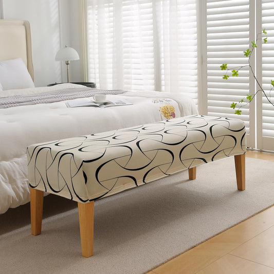 Elastic Printed Dining Bench Stretchable Slipcover, Natural Beige Abstract Art - HOKIPO | Har Ghar ka Humsafar