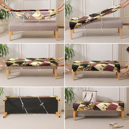 Elastic Printed Dining Bench Stretchable Slipcover, Wine Abstract Geometry - HOKIPO | Har Ghar ka Humsafar