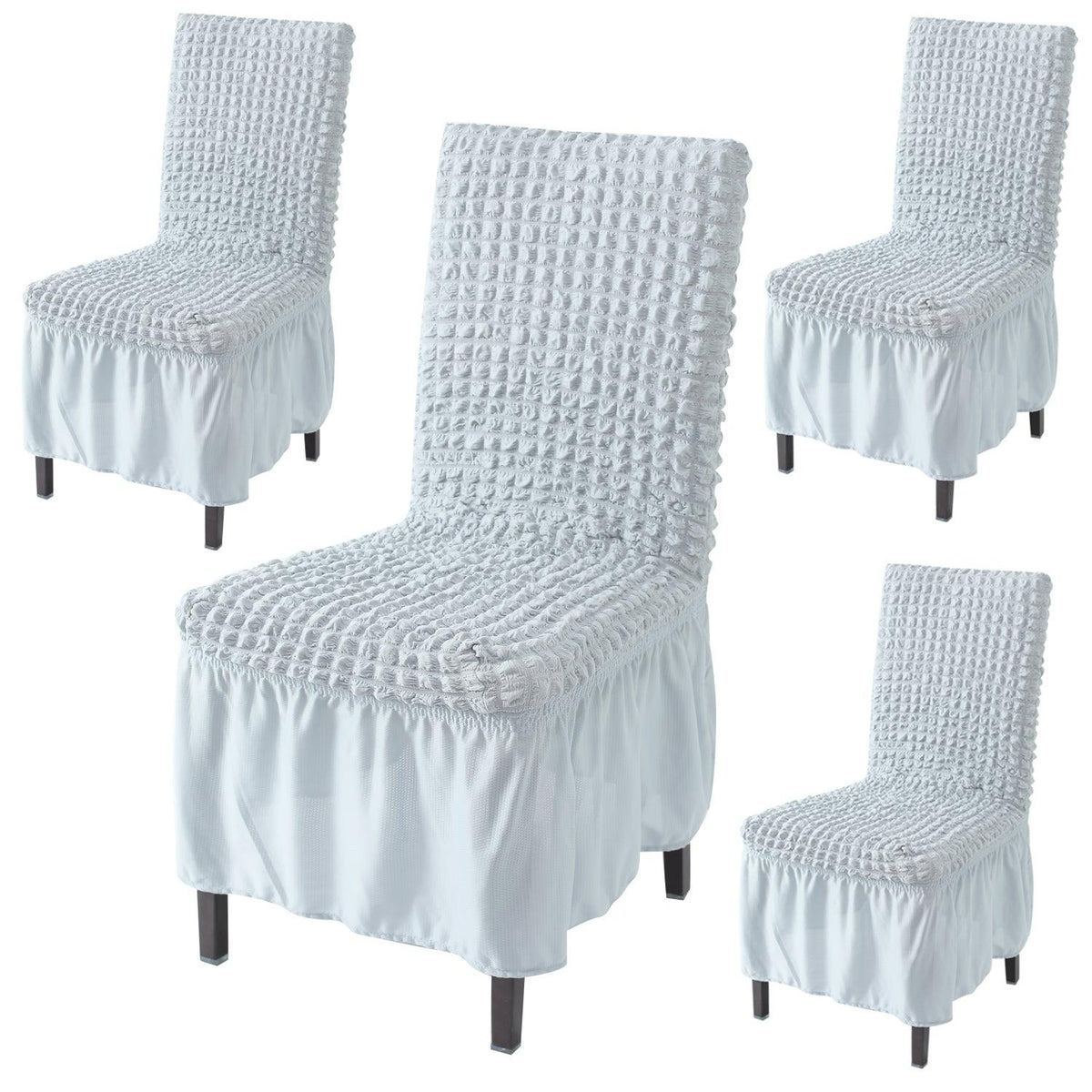 Elastic Stretchable 280 GSM Bubble Dining Chair Cover with Frill, Ash Grey