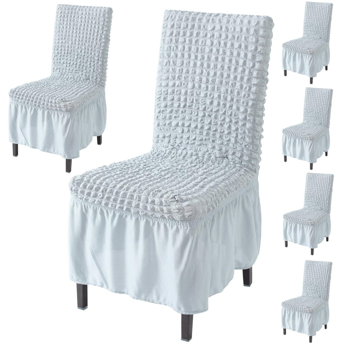 Elastic Stretchable 280 GSM Bubble Dining Chair Cover with Frill, Ash Grey