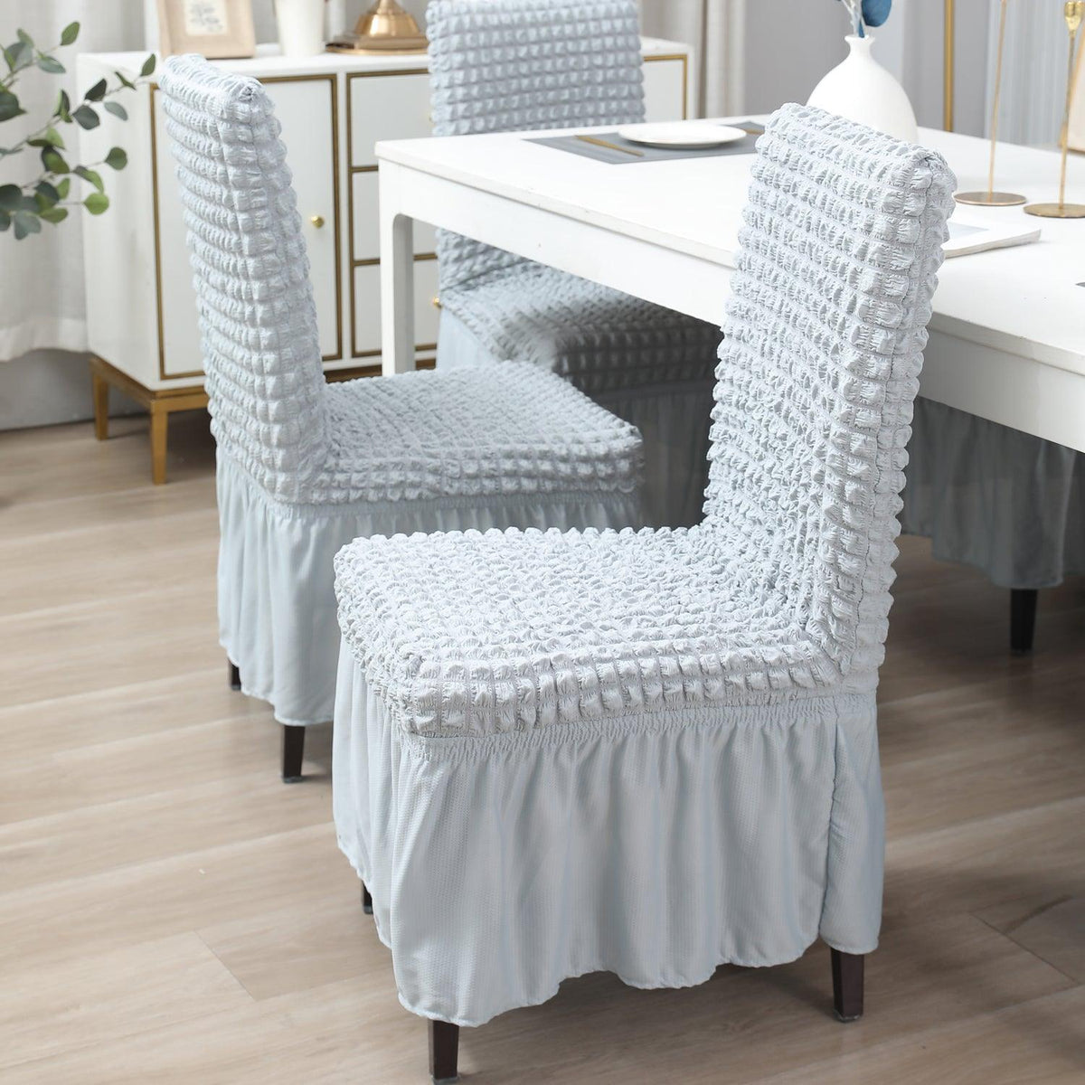 Elastic Stretchable 280 GSM Turkish Bubble Dining Chair Cover with Frill, Ash Grey - HOKIPO | Har Ghar ka Humsafar