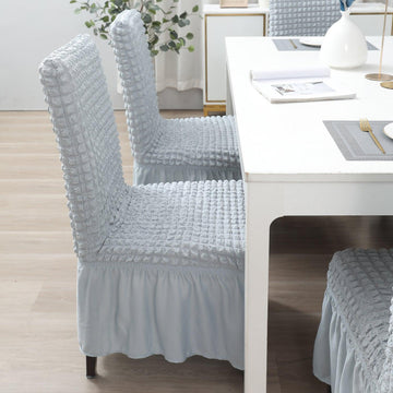 Elastic Stretchable 280 GSM Turkish Bubble Dining Chair Cover with Frill, Ash Grey - HOKIPO | Har Ghar ka Humsafar