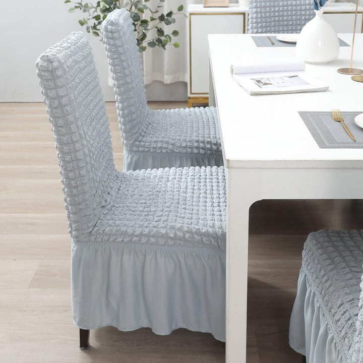 Elastic Stretchable 280 GSM Turkish Bubble Dining Chair Cover with Frill, Ash Grey - HOKIPO | Har Ghar ka Humsafar
