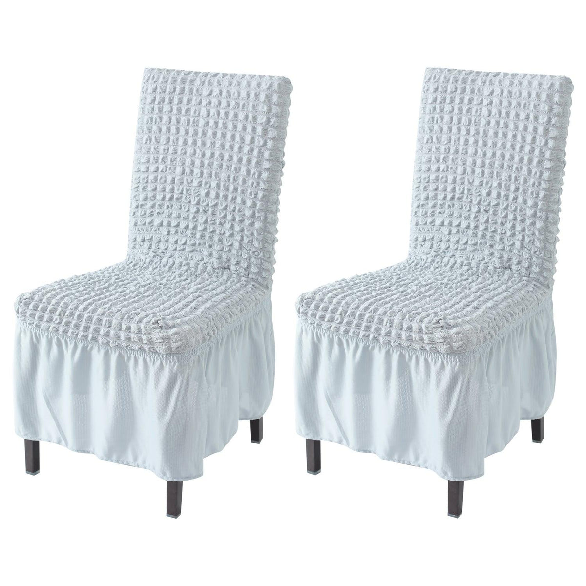 Elastic Stretchable 280 GSM Turkish Bubble Dining Chair Cover with Frill, Ash Grey - HOKIPO | Har Ghar ka Humsafar