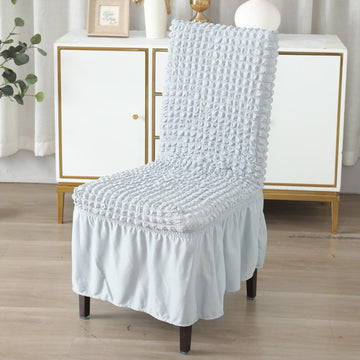 Elastic Stretchable 280 GSM Turkish Bubble Dining Chair Cover with Frill, Ash Grey - HOKIPO | Har Ghar ka Humsafar