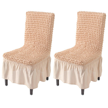 Elastic Stretchable 280 GSM Turkish Bubble Dining Chair Cover with Frill, Beige - HOKIPO | Har Ghar ka Humsafar