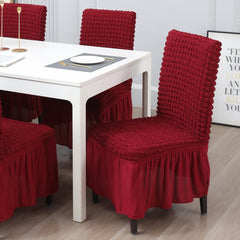 Elastic Stretchable 280 GSM Turkish Bubble Dining Chair Cover with Frill, Cherry Red - HOKIPO | Har Ghar ka Humsafar