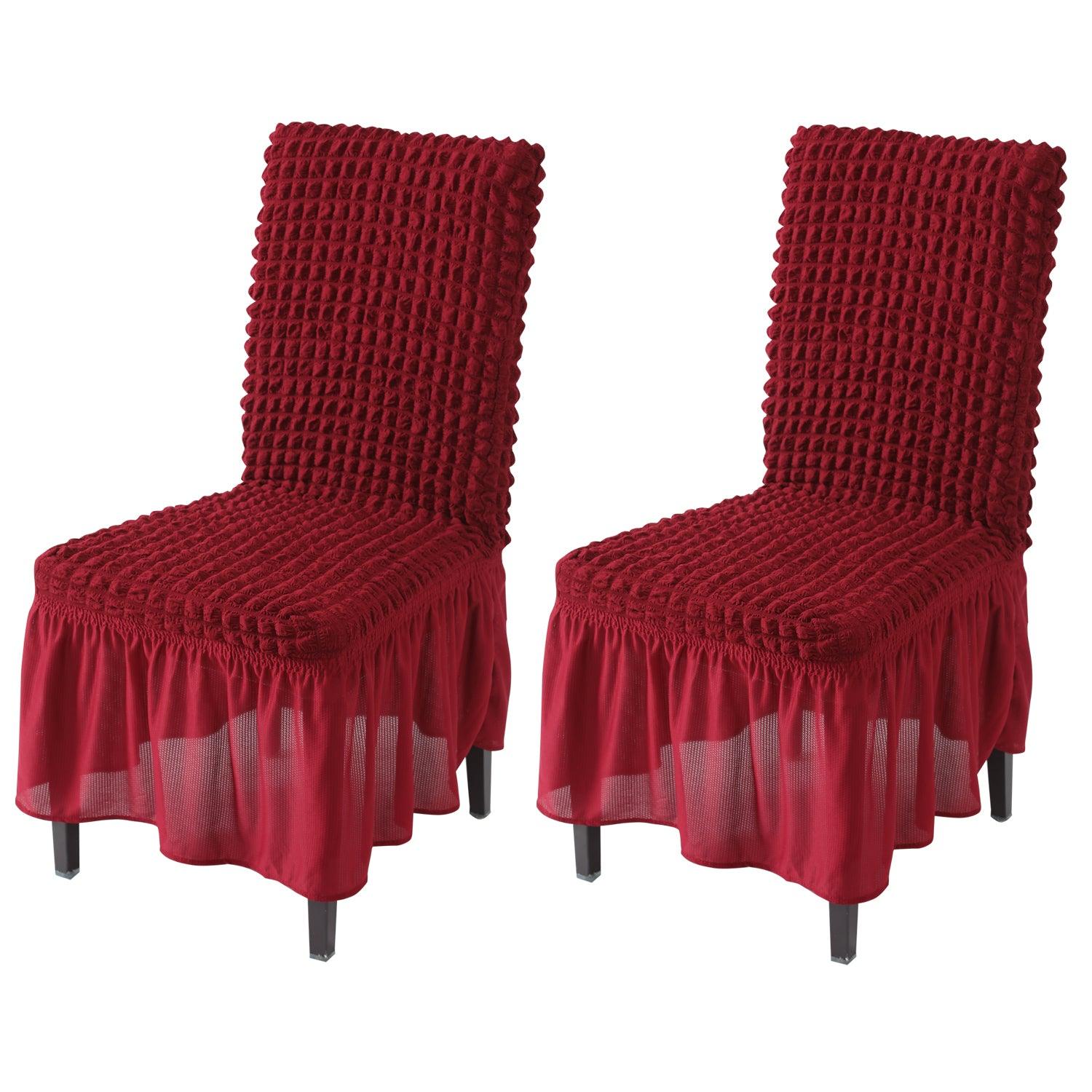 Elastic Stretchable 280 GSM Turkish Bubble Dining Chair Cover with Frill, Cherry Red - HOKIPO | Har Ghar ka Humsafar