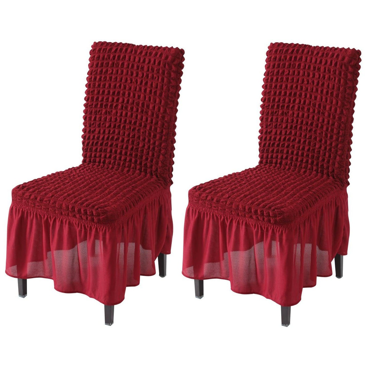 Elastic Stretchable 280 GSM Turkish Bubble Dining Chair Cover with Frill, Cherry Red - HOKIPO | Har Ghar ka Humsafar