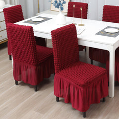 Elastic Stretchable 280 GSM Turkish Bubble Dining Chair Cover with Frill, Cherry Red - HOKIPO | Har Ghar ka Humsafar