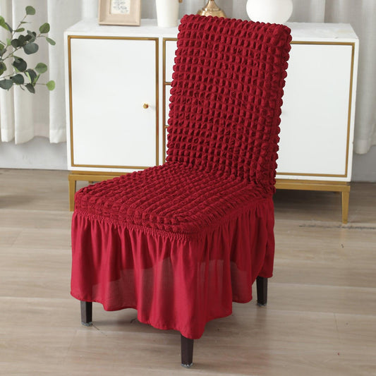 Elastic Stretchable 280 GSM Turkish Bubble Dining Chair Cover with Frill, Cherry Red - HOKIPO | Har Ghar ka Humsafar