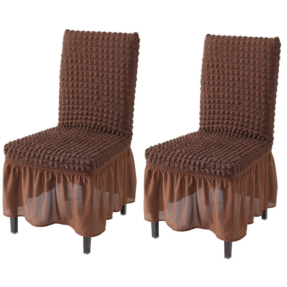 Elastic Stretchable 280 GSM Turkish Bubble Dining Chair Cover with Frill, Dark Brown - HOKIPO | Har Ghar ka Humsafar