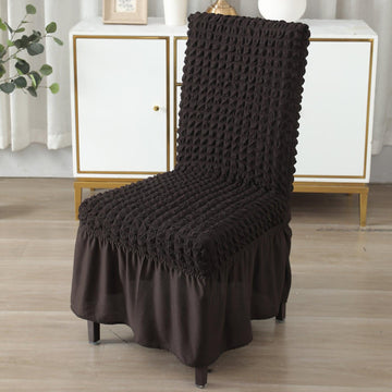 Elastic Stretchable 280 GSM Turkish Bubble Dining Chair Cover with Frill, Dark Chocolate - HOKIPO | Har Ghar ka Humsafar