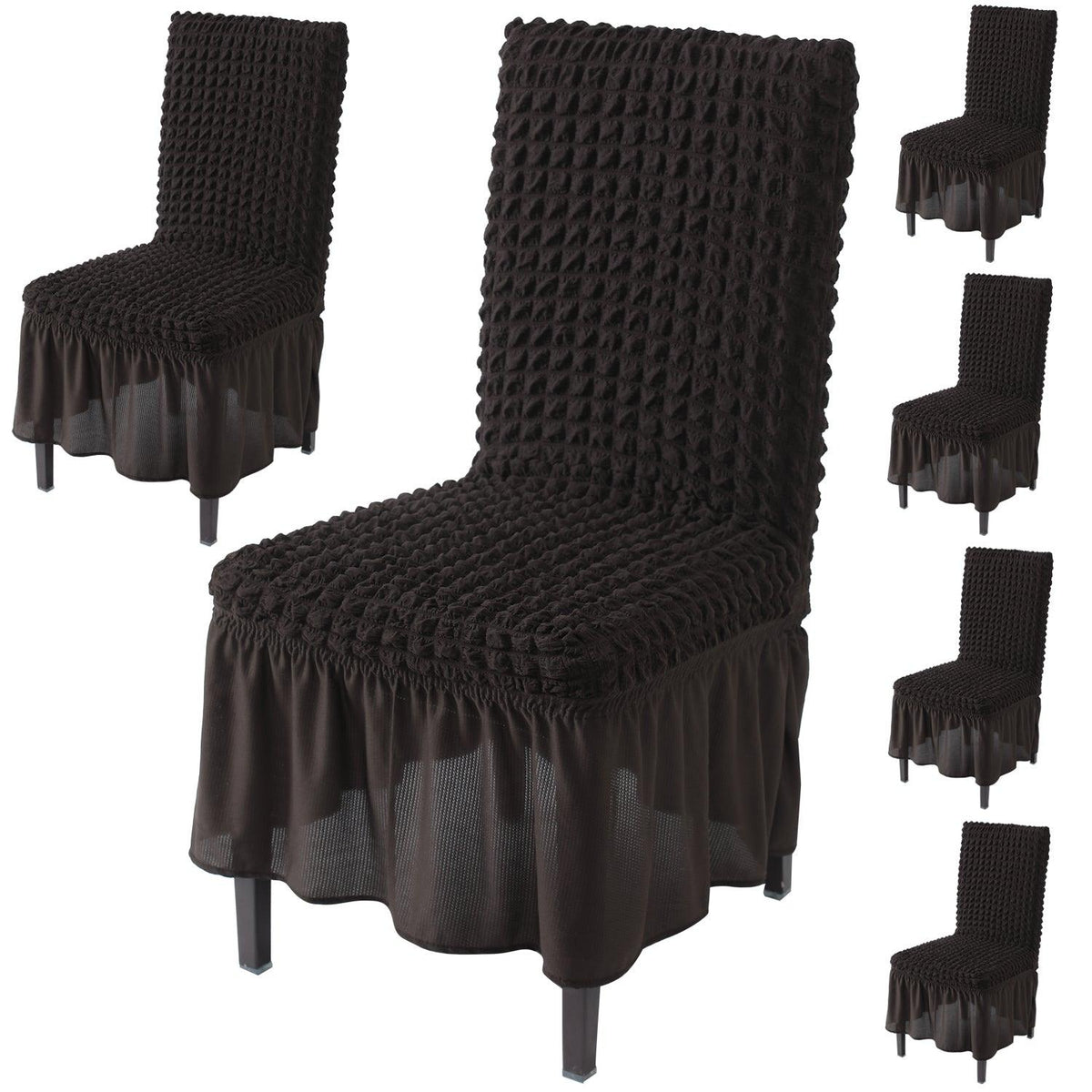 Elastic Stretchable 280 GSM Bubble Dining Chair Cover with Frill, Dark Chocolate