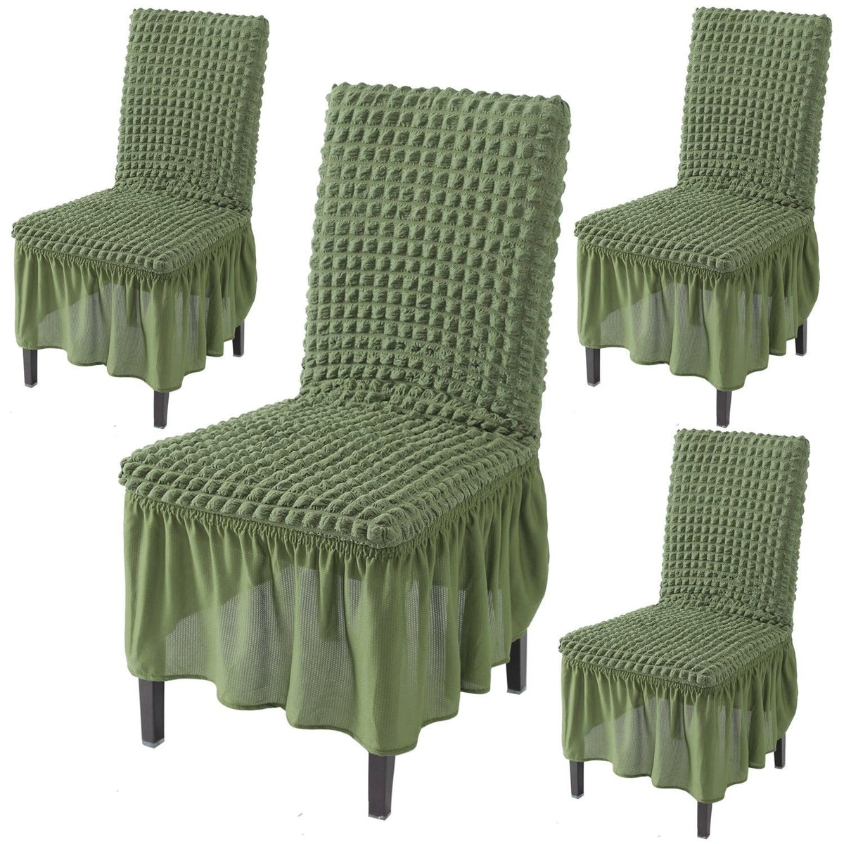 Elastic Stretchable 280 GSM Bubble Dining Chair Cover with Frill, Forest Green
